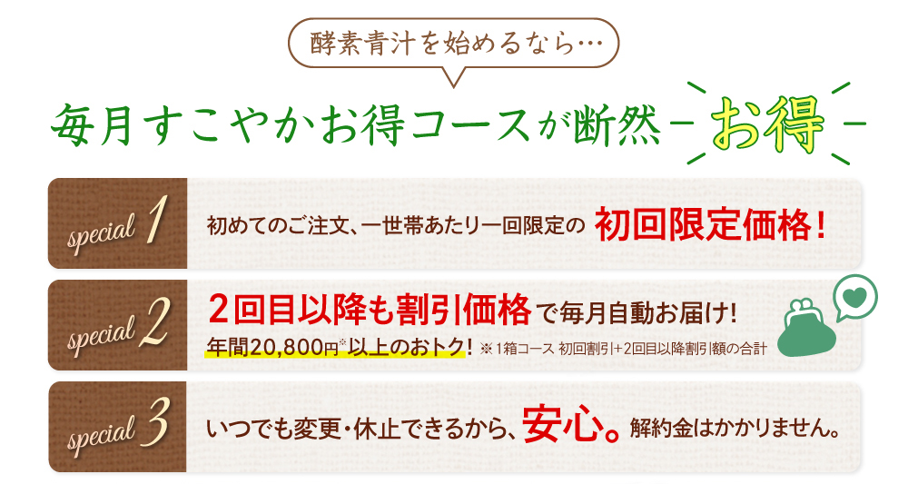 毎月すこやかお得コースの嬉しい4つの特典！